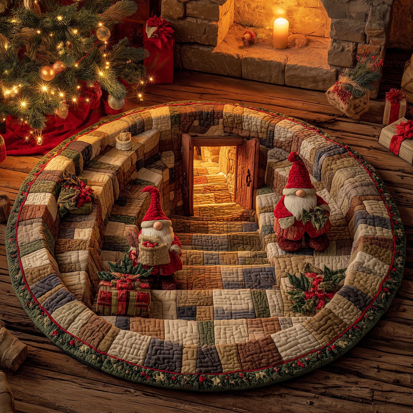 Festive Gnome Quilted Round Mat GFTOHD12066