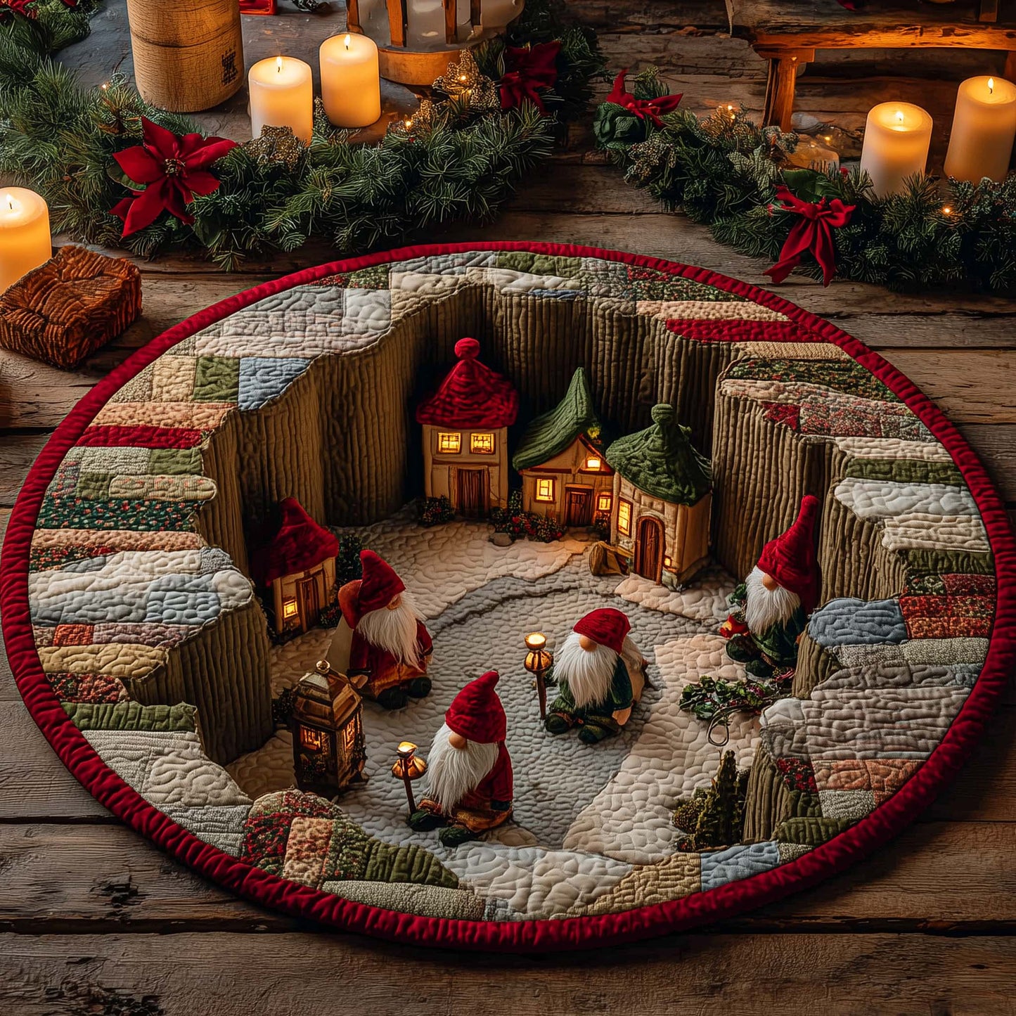 Gnome Village Below Quilted Round Mat GFTOHD12070