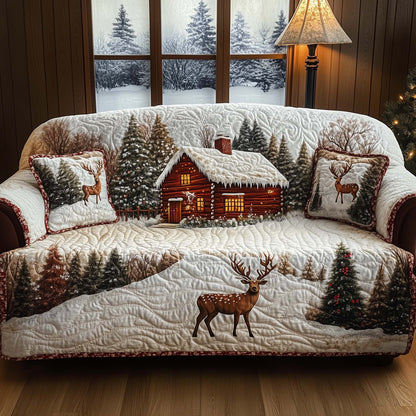 Peaceful Snow Cabin Quilted Sofa Cover GFTOHD12077