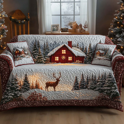 Peaceful Snow Cabin Quilted Sofa Cover GFTOHD12078