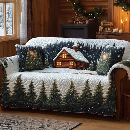 Peaceful Snow Cabin Quilted Sofa Cover GFTOHD12080