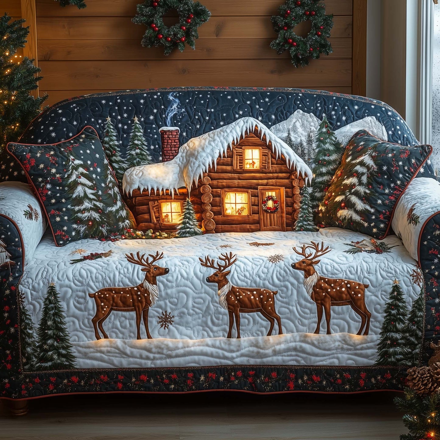 Peaceful Snow Cabin Quilted Sofa Cover GFTOHD12082