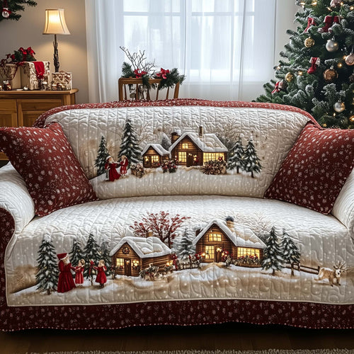 Peaceful Snow Cabin Quilted Sofa Cover GFTOHD12083