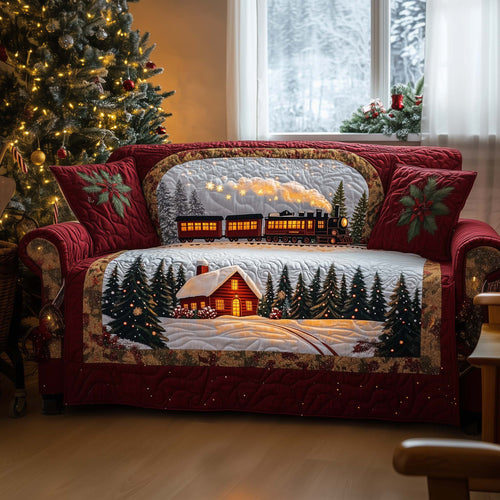 Peaceful Snow Cabin Quilted Sofa Cover GFTOHD12084