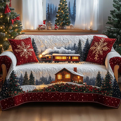 Peaceful Snow Cabin Quilted Sofa Cover GFTOHD12085