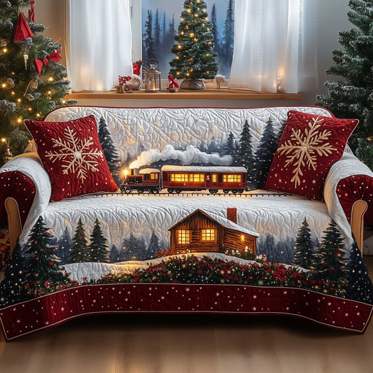 Peaceful Snow Cabin Quilted Sofa Cover GFTOHD12085