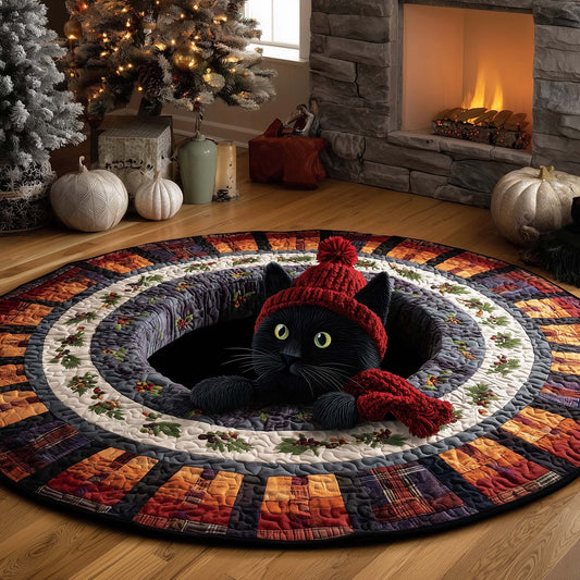 Midnight Magic Cat Quilted Round Mat GFTOHD12106