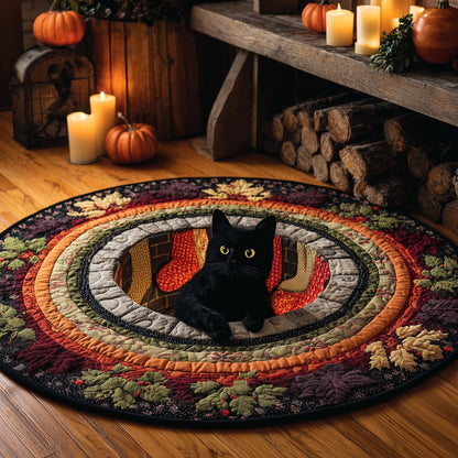 Midnight Magic Cat Quilted Round Mat GFTOHD12109