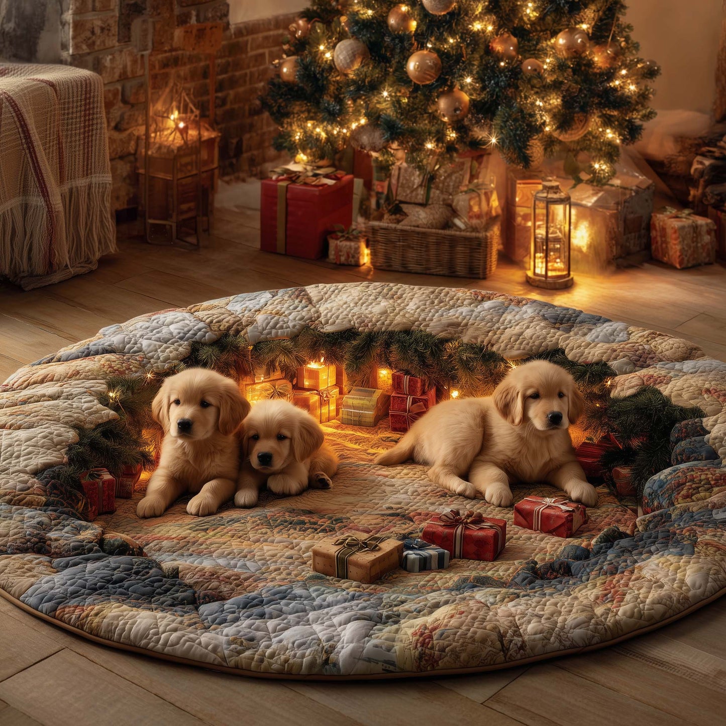 Christmas Golden Crew Quilted Round Mat GFTOHD12124