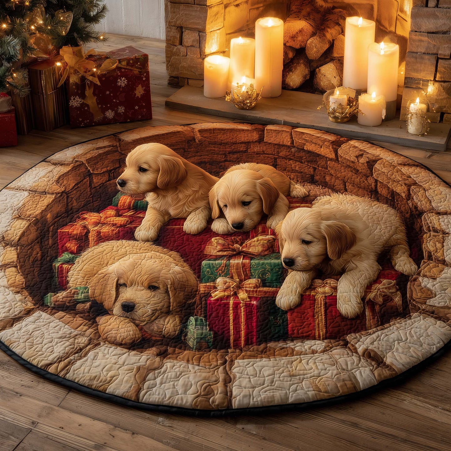Christmas Golden Crew Quilted Round Mat GFTOHD12130