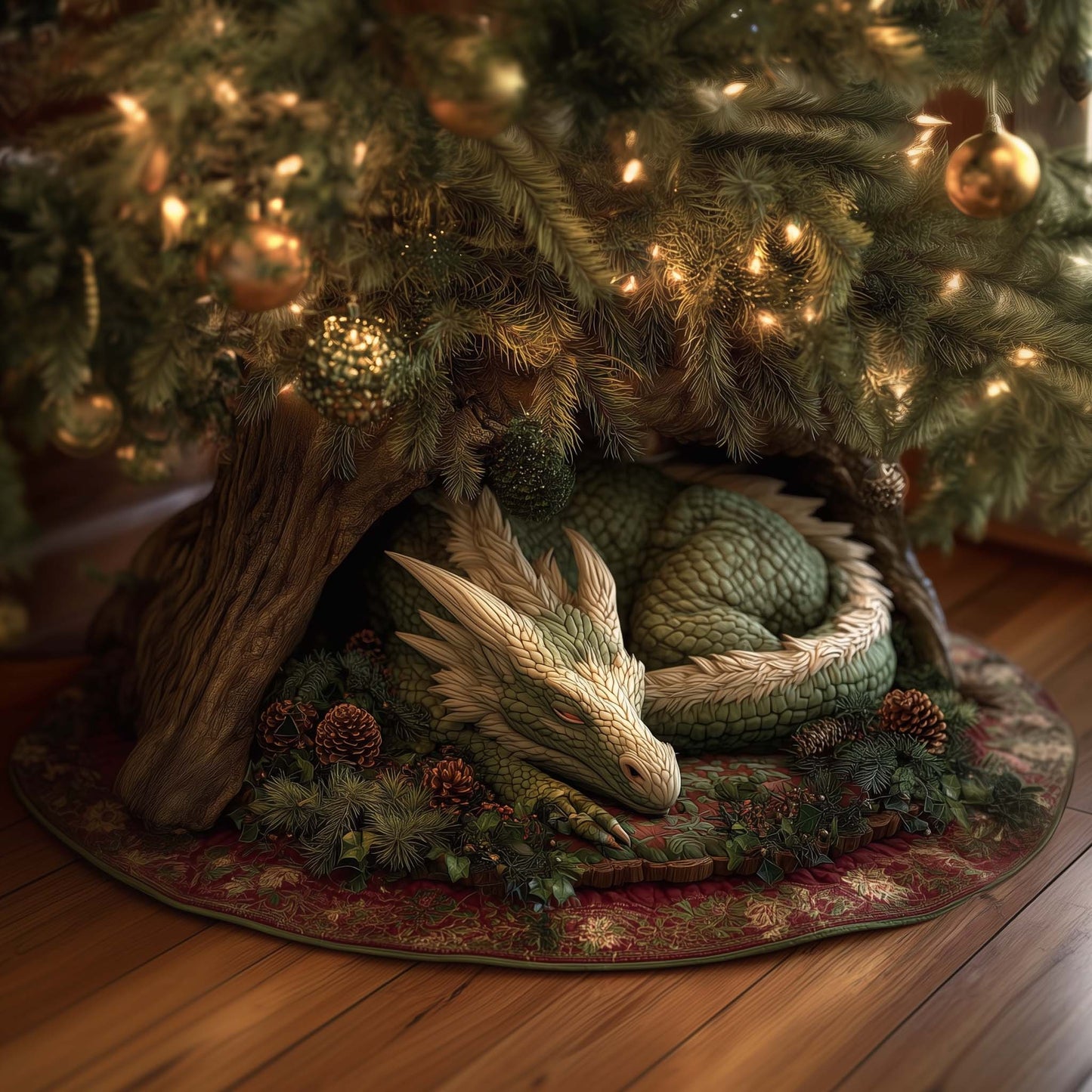 Emerald Forest Dragon Quilted Tree Skirt GFTOHD12137