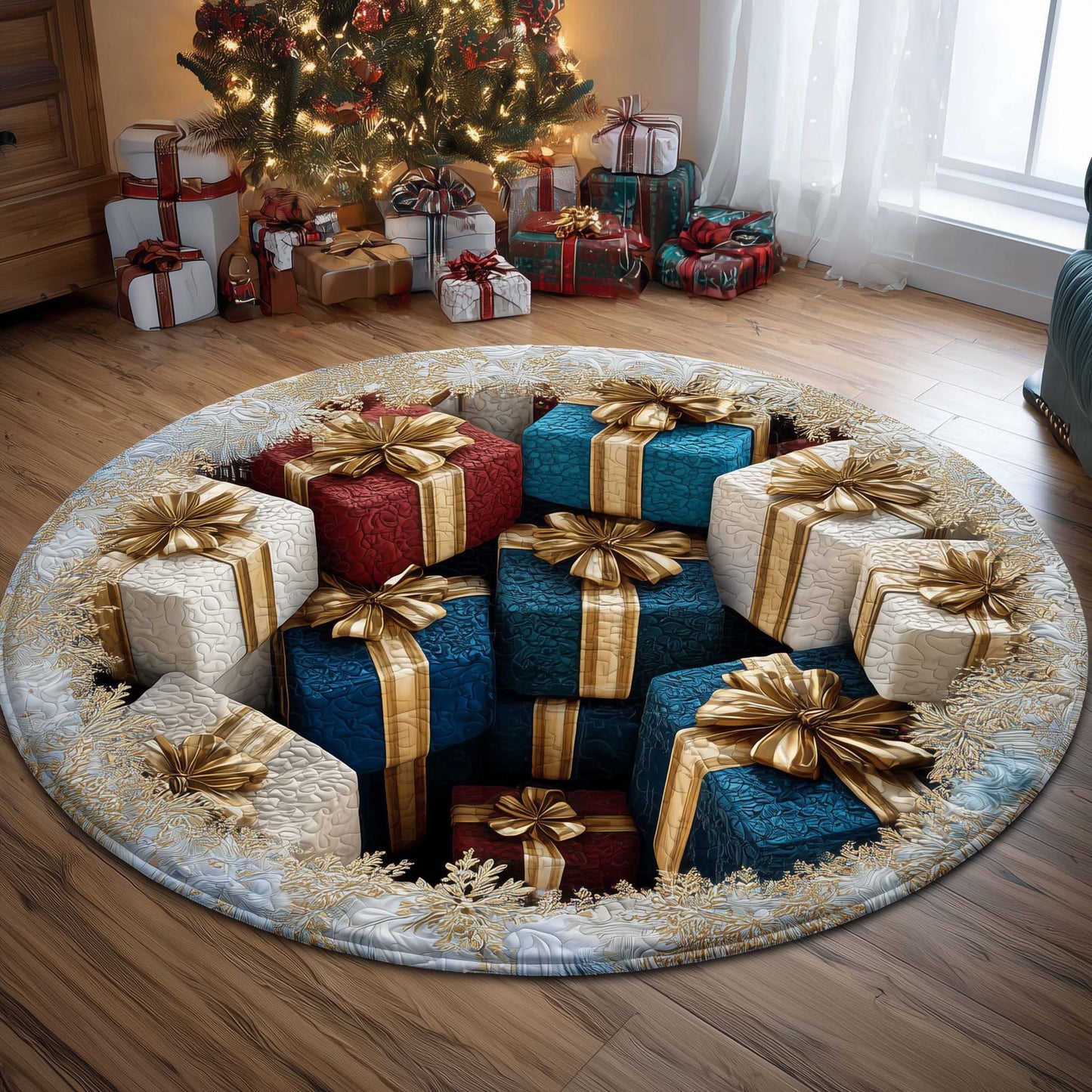 Festive Gift Boxes Quilted Round Mat GFTOHD12162