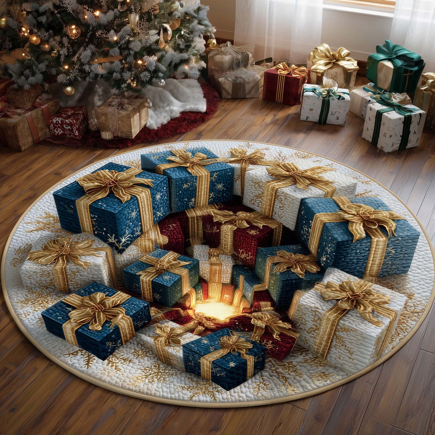 Festive Gift Boxes Quilted Round Mat GFTOHD12163