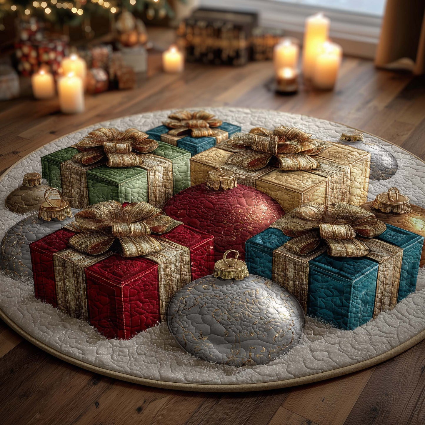 Festive Gift Boxes Quilted Round Mat GFTOHD12168