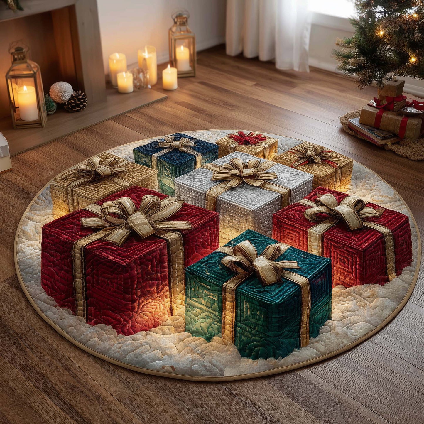 Festive Gift Boxes Quilted Round Mat GFTOHD12169
