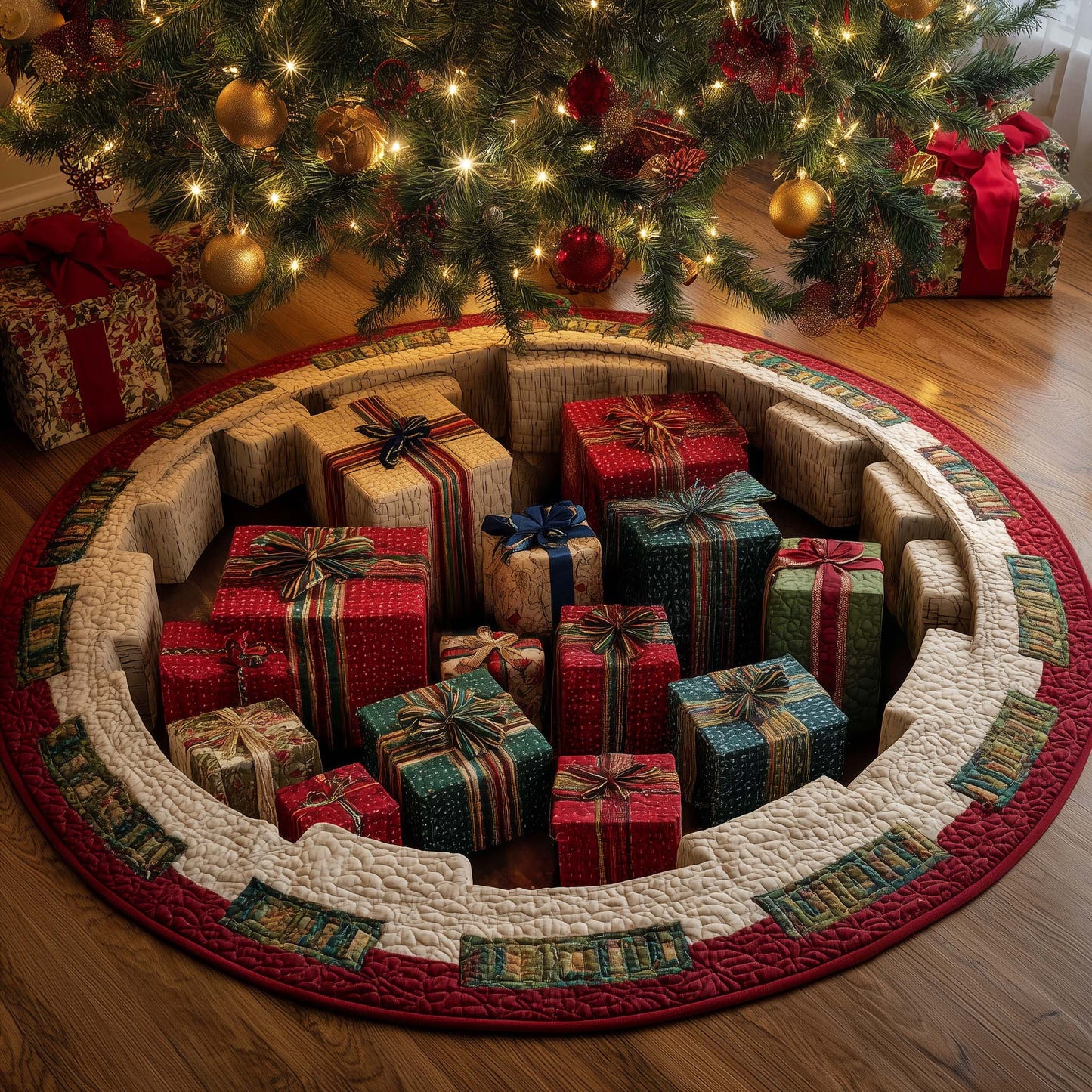 Festive Gift Boxes Quilted Round Mat GFTOHD12171