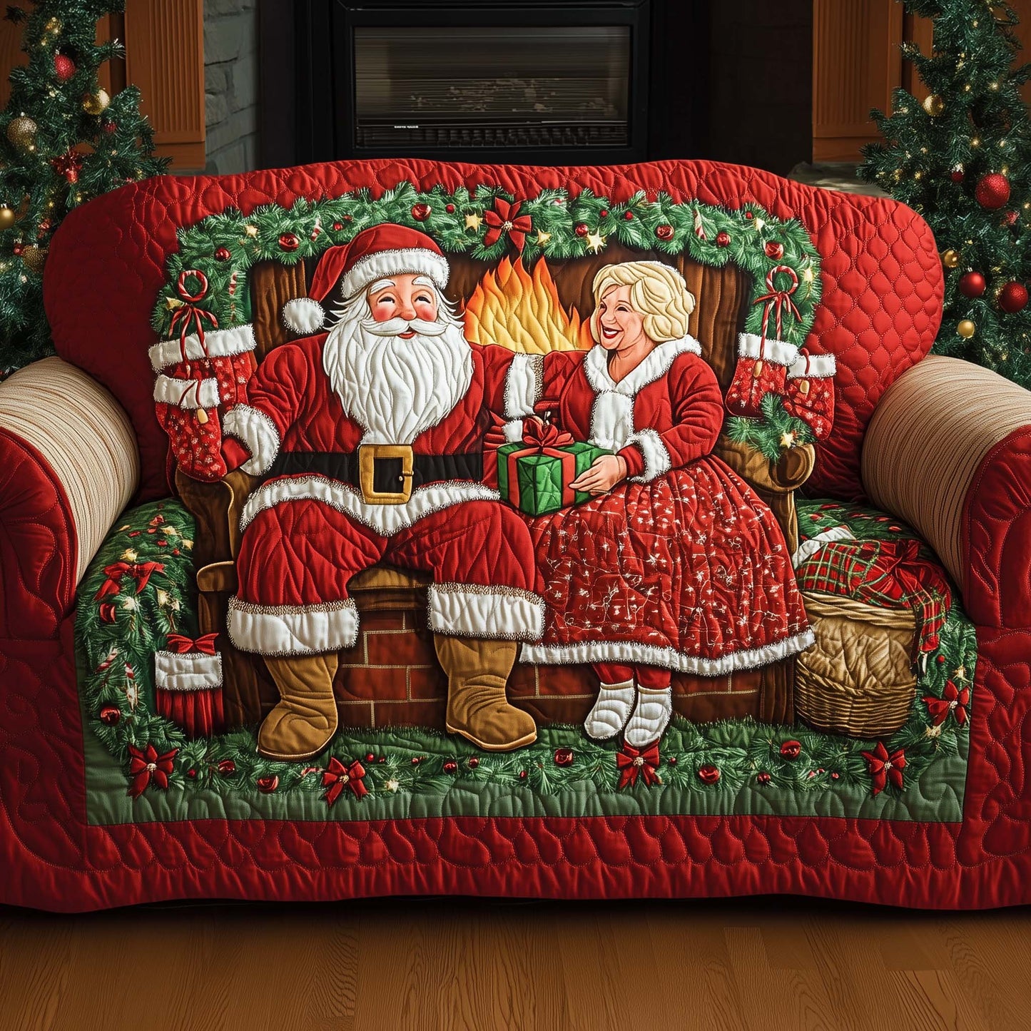 Santa Love Story Quilted Sofa Cover GFTOHD12174