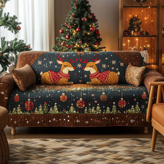 Reindeer Couple Quilted Sofa Cover GFTOHD12175