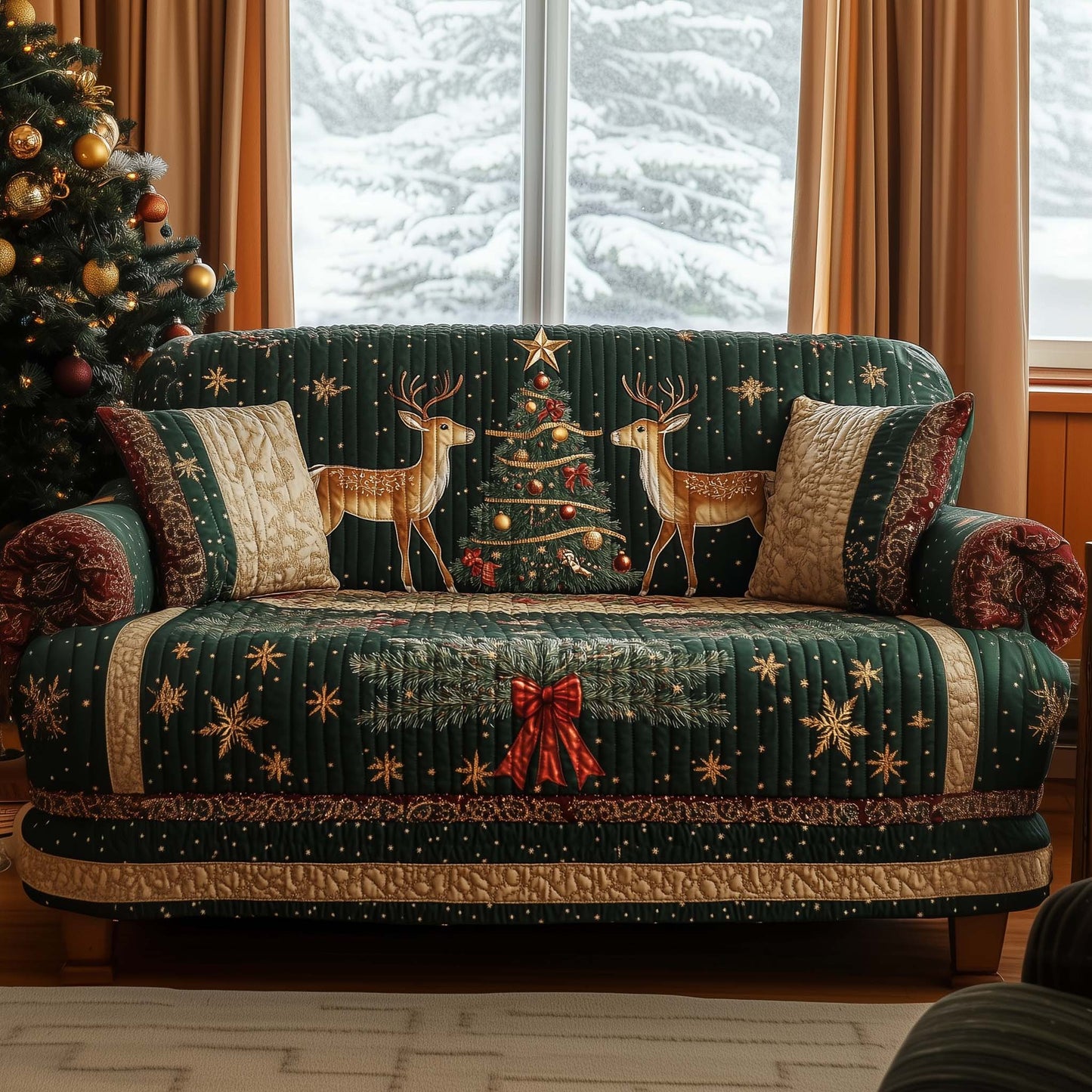 Reindeer Couple Quilted Sofa Cover GFTOHD12177