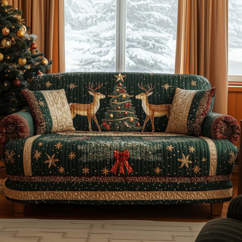 Reindeer Couple Quilted Sofa Cover GFTOHD12177