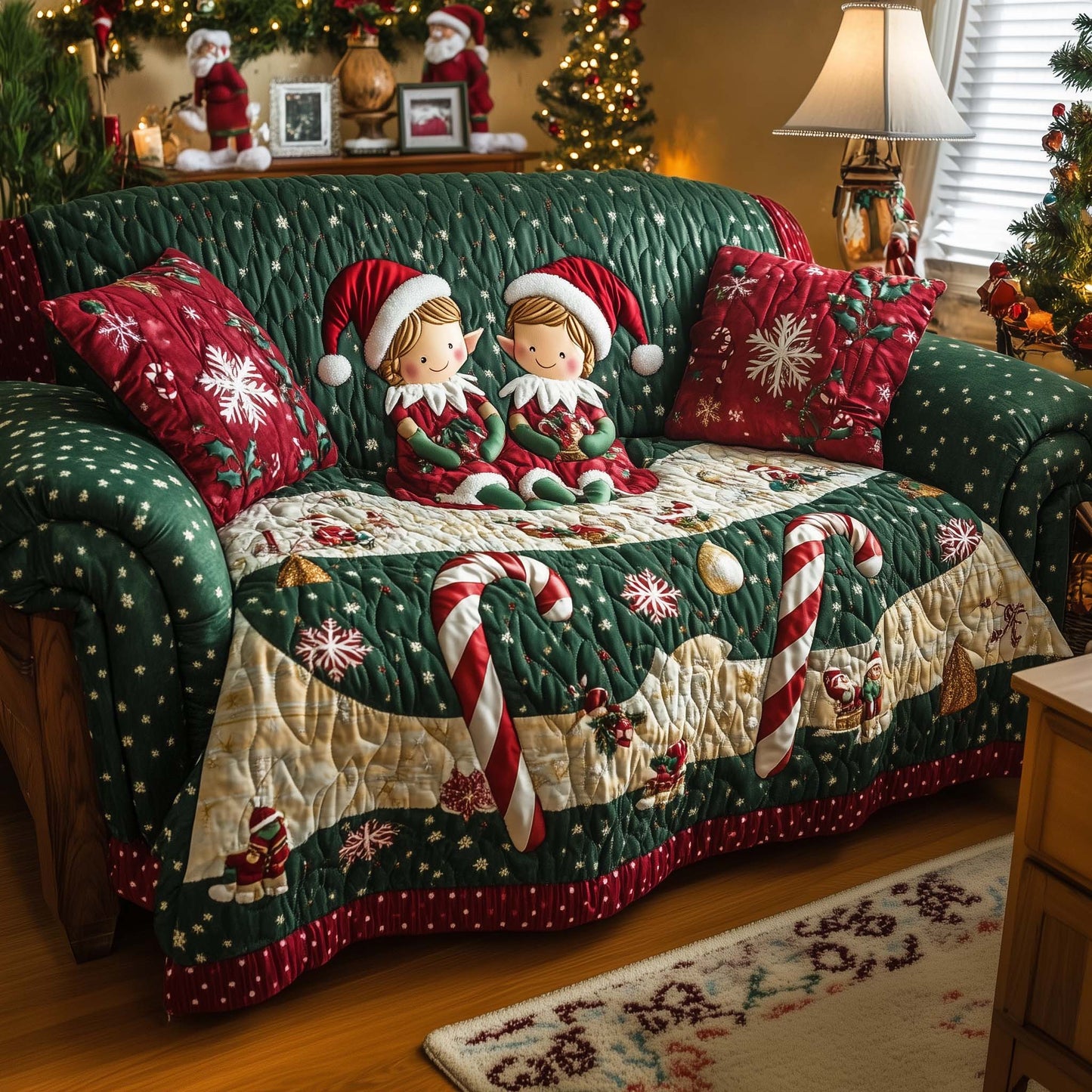 Christmas Elves Dou Quilted Sofa Cover GFTOHD12179