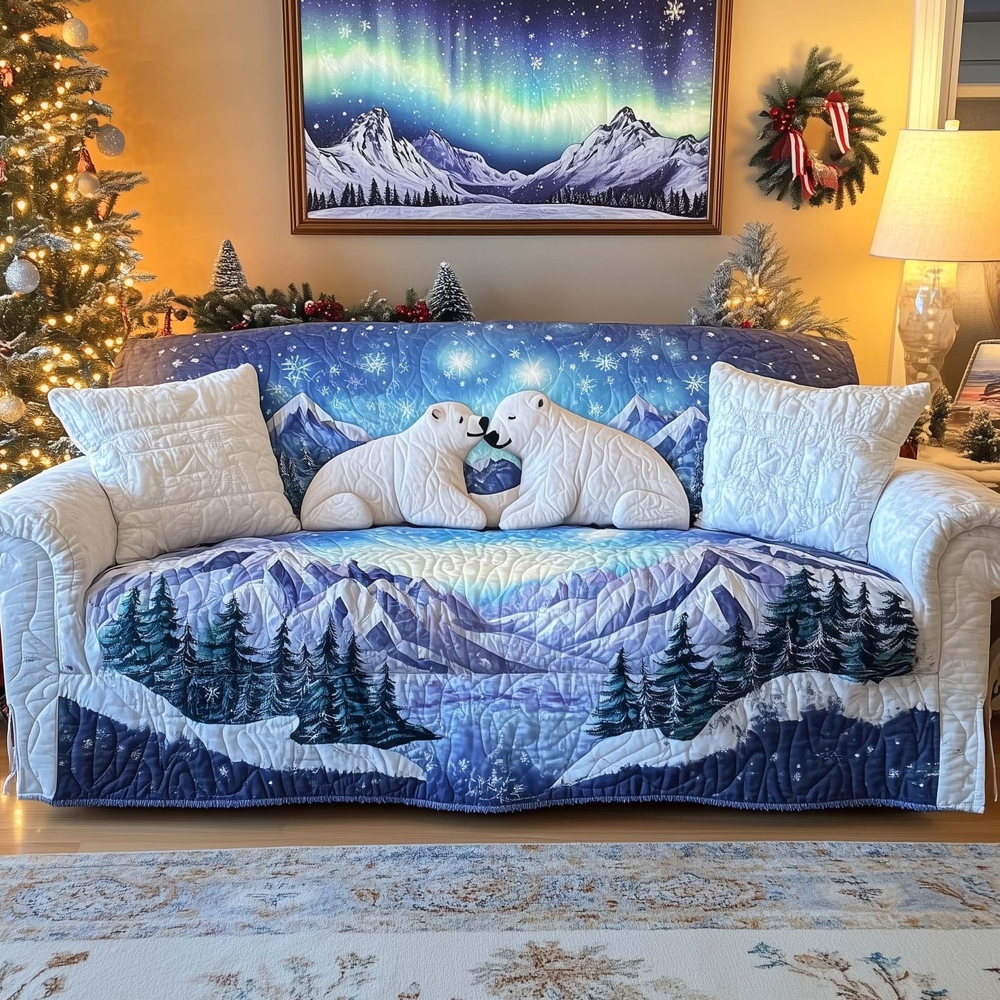 Polar Bear Couple Quilted Sofa Cover GFTOHD12181