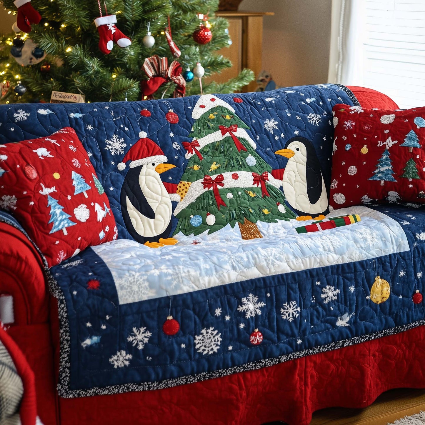 Christmas Penguin Joy Quilted Sofa Cover GFTOHD12185
