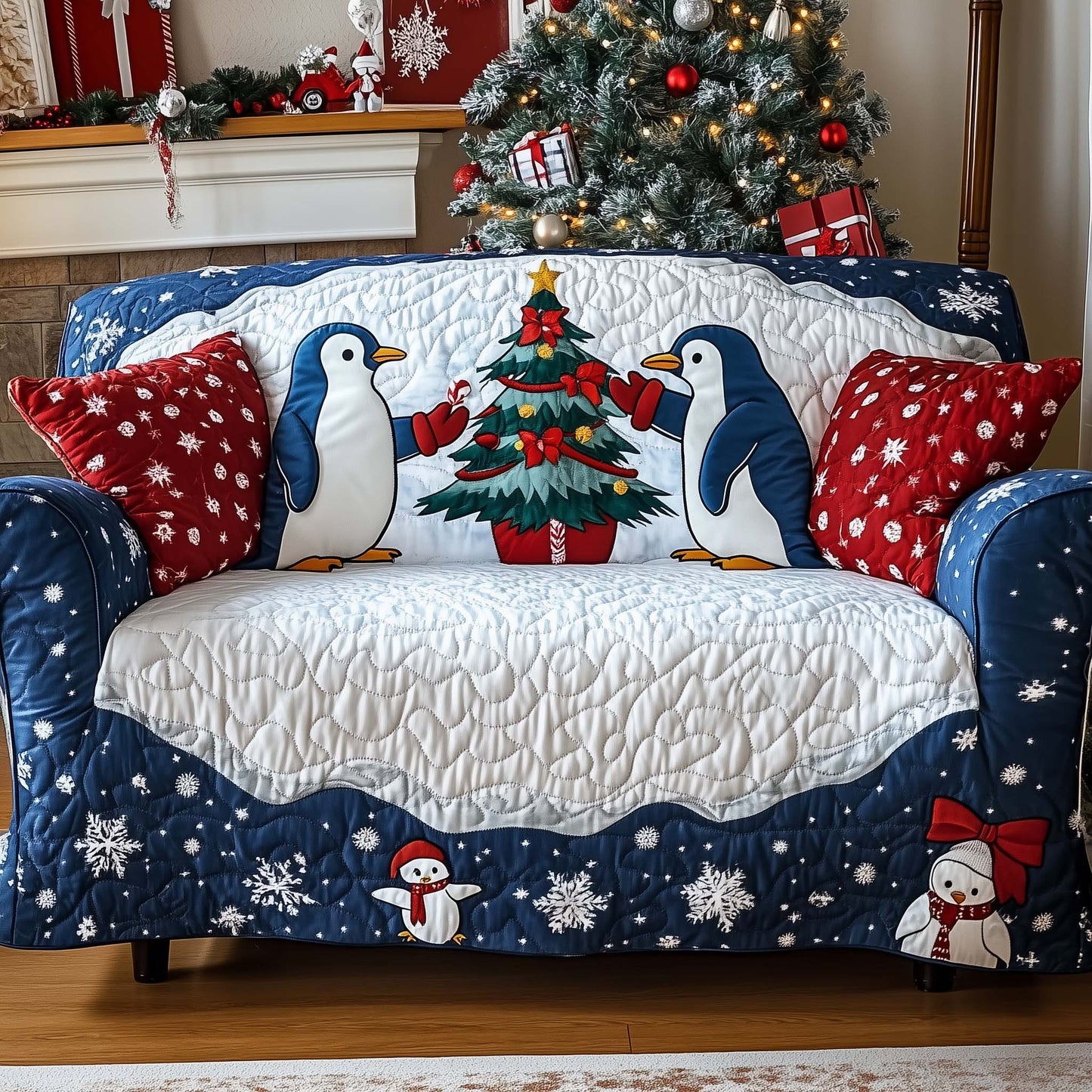 Christmas Penguin Joy Quilted Sofa Cover GFTOHD12186