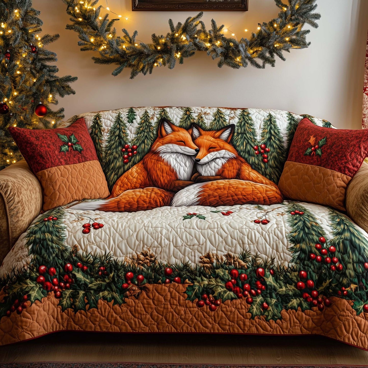 Winter Fox Couple Quilted Sofa Cover GFTOHD12187