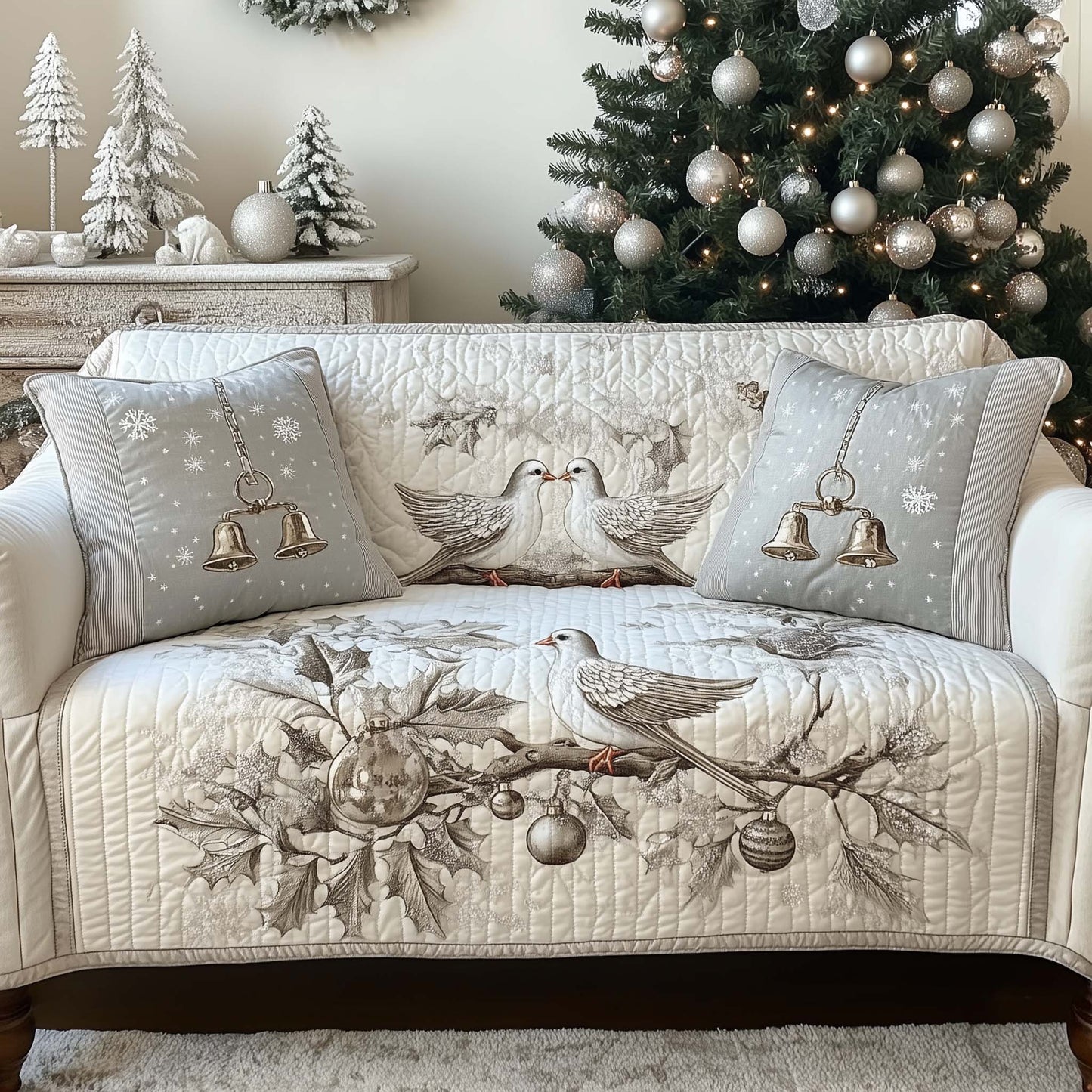 Elegant White Dove Quilted Sofa Cover GFTOHD12191