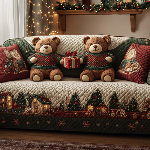 Christmas Teddy Bears Quilted Sofa Cover GFTOHD12192