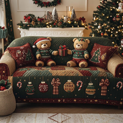Christmas Teddy Bears Quilted Sofa Cover GFTOHD12193