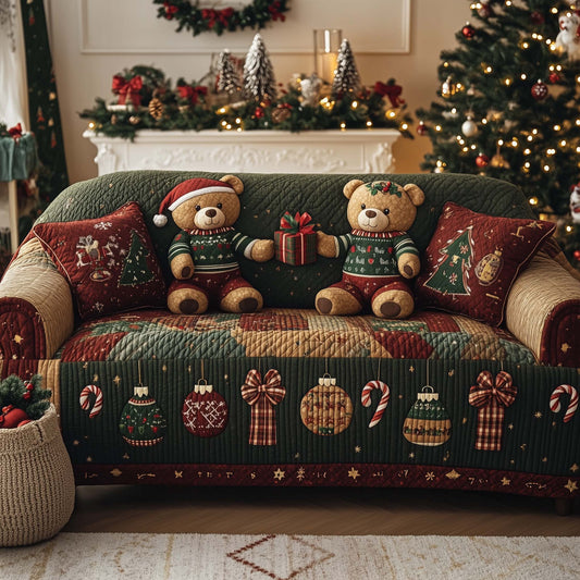 Christmas Teddy Bears Quilted Sofa Cover GFTOHD12193