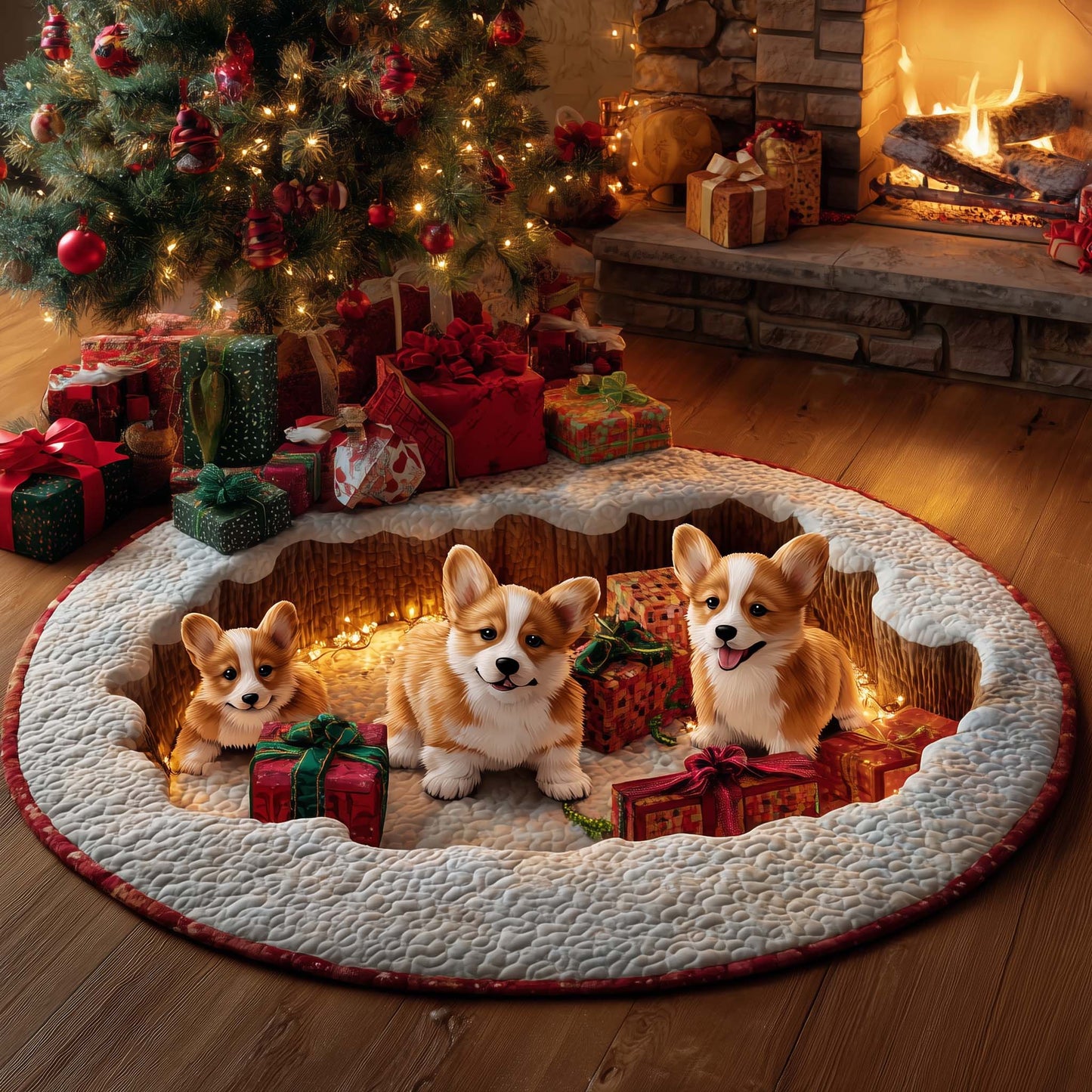 Festive Corgi Quilted Round Mat GFTOHD12195