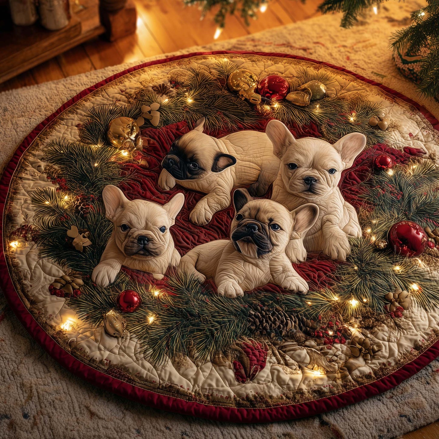 Festive Frenchie Quilted Round Mat GFTOHD12204