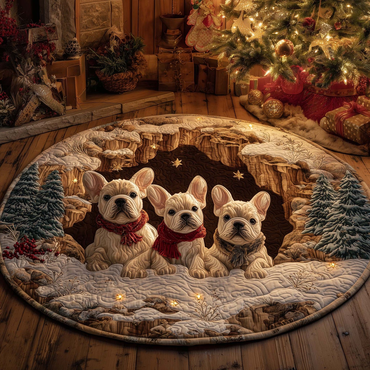 Festive Frenchie Quilted Round Mat GFTOHD12206