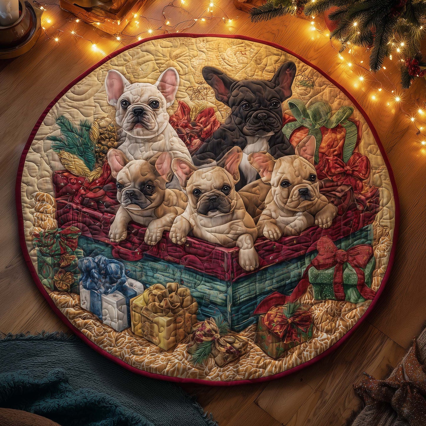 Festive Frenchie Quilted Round Mat GFTOHD12211