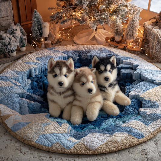 Winter Husky Quilted Round Mat GFTOHD12215