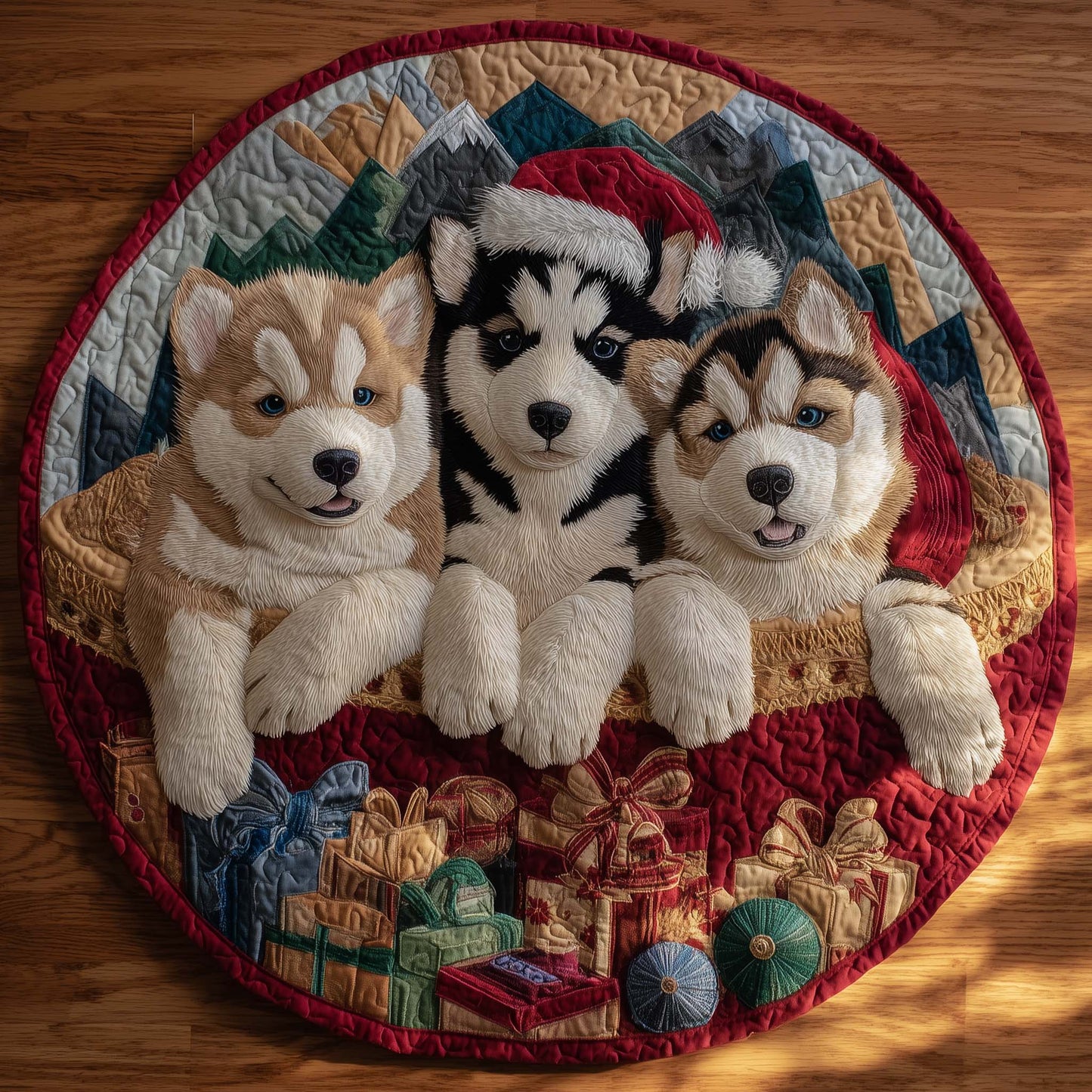 Winter Husky Quilted Round Mat GFTOHD12216