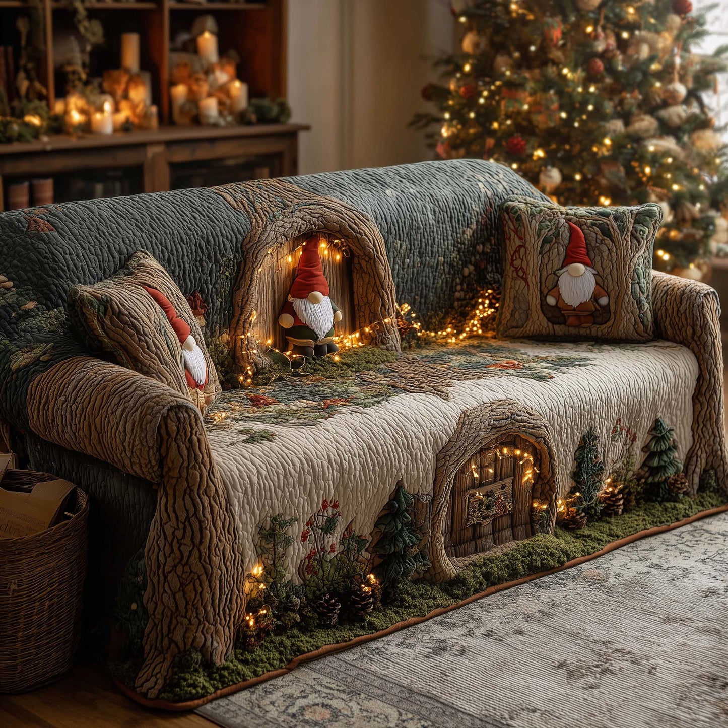Christmas Gnomes Quilted Sofa Cover GFTOHD12221