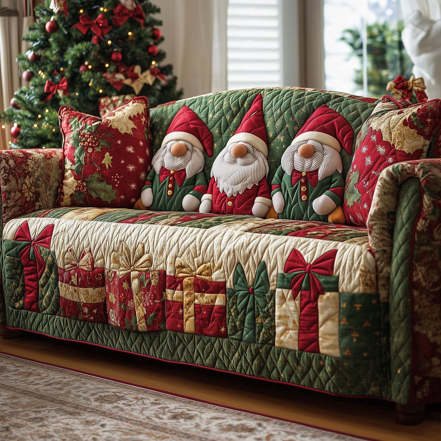 Christmas Gnomes Quilted Sofa Cover GFTOHD12223