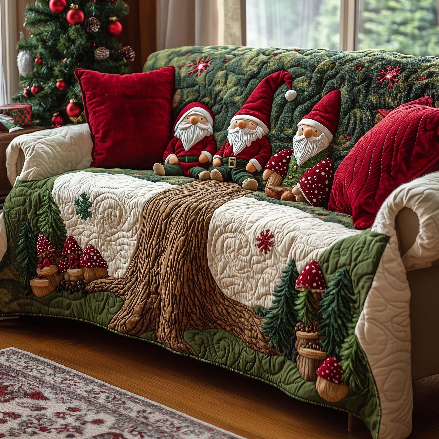 Christmas Gnomes Quilted Sofa Cover GFTOHD12228