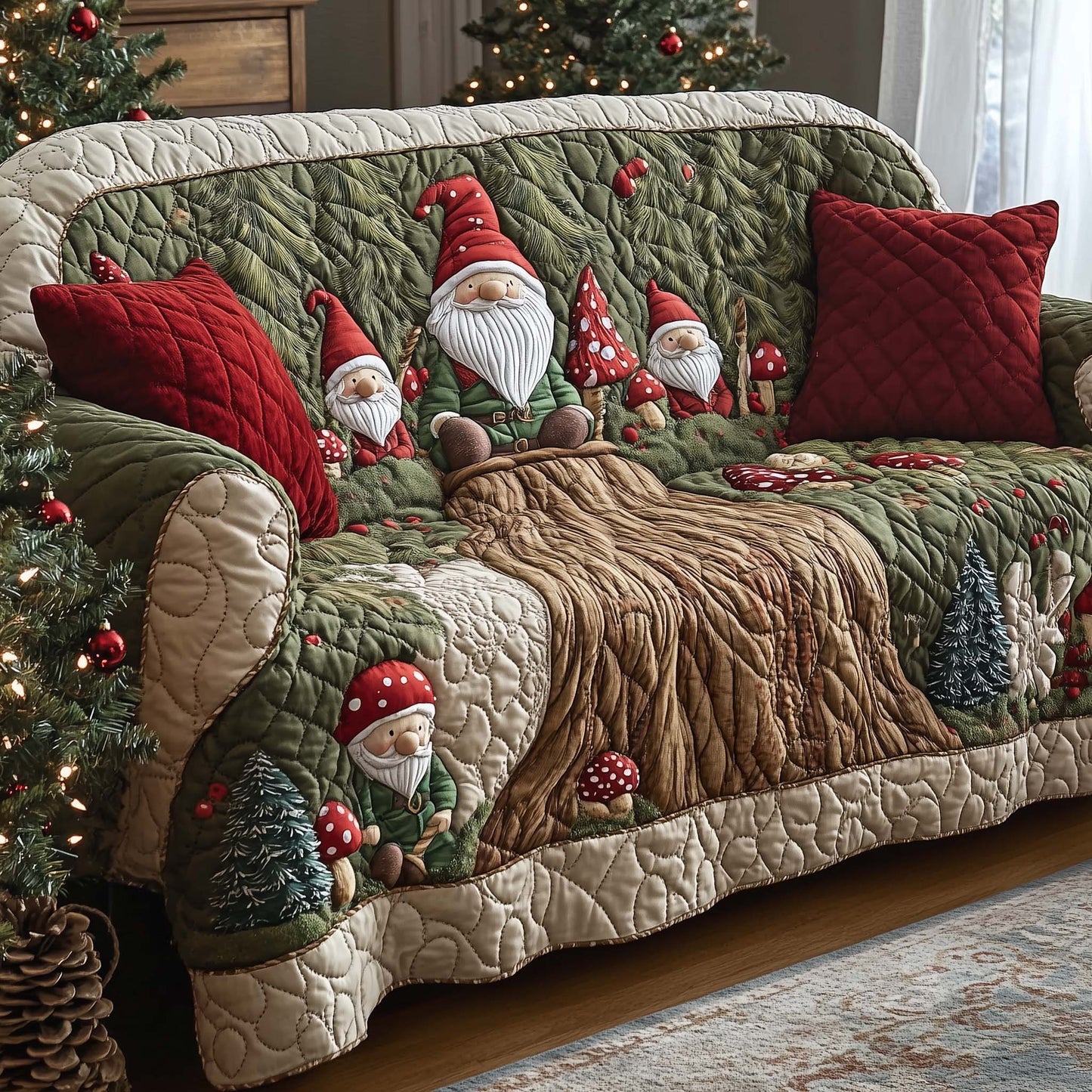 Christmas Gnomes Quilted Sofa Cover GFTOHD12229