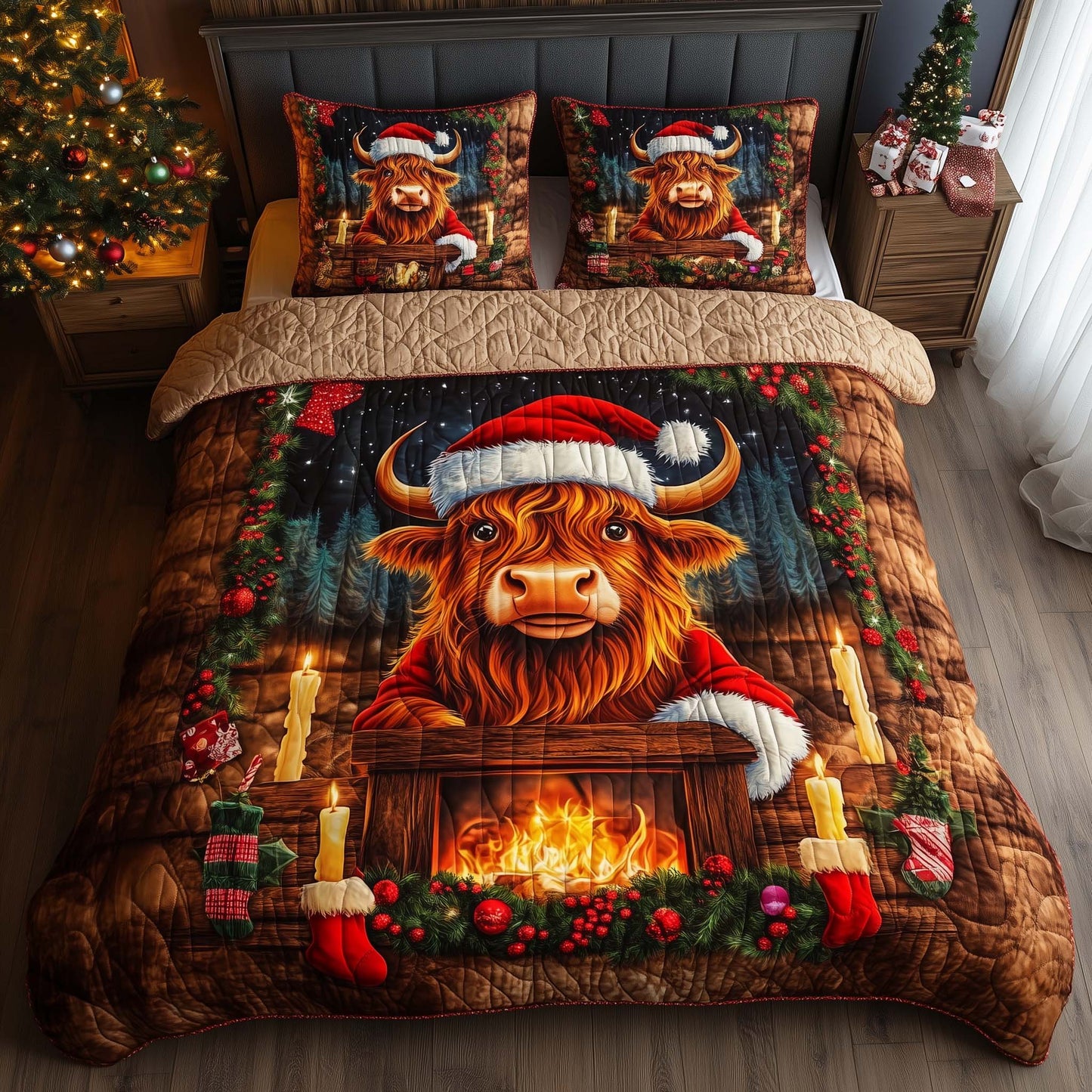 Christmas Highland Cow Duvet Cover Set GFTOHD12231