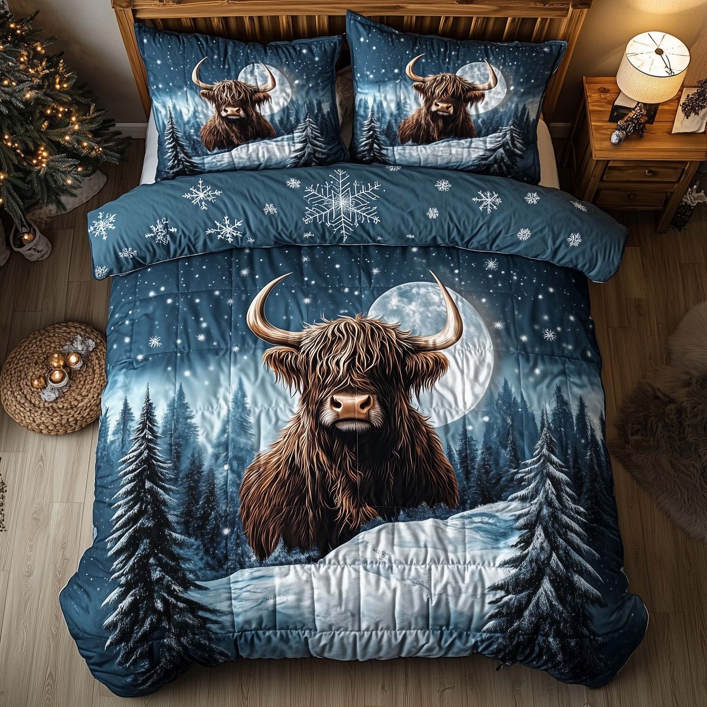 Christmas Highland Cow Duvet Cover Set GFTOHD12234