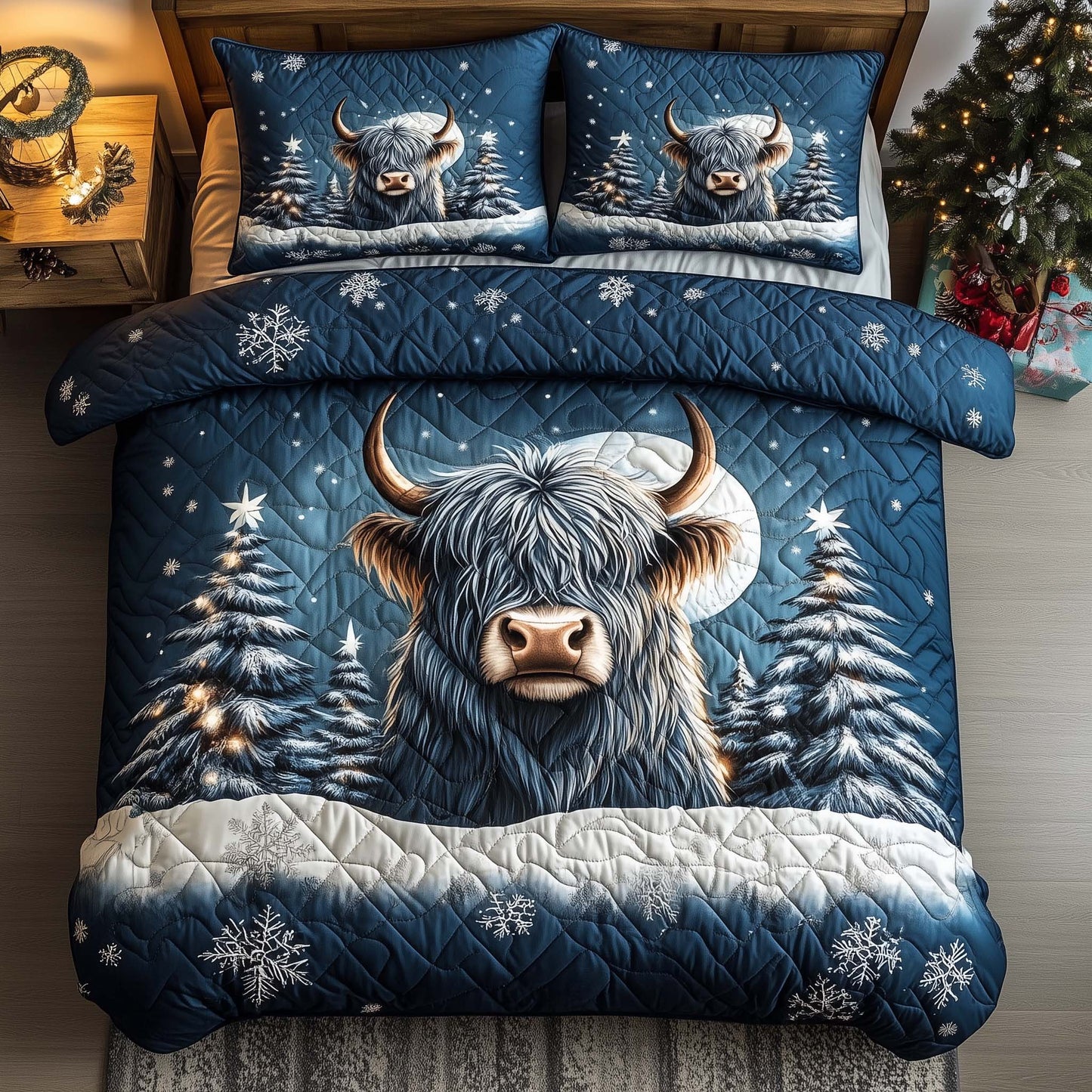 Christmas Highland Cow Duvet Cover Set GFTOHD12235