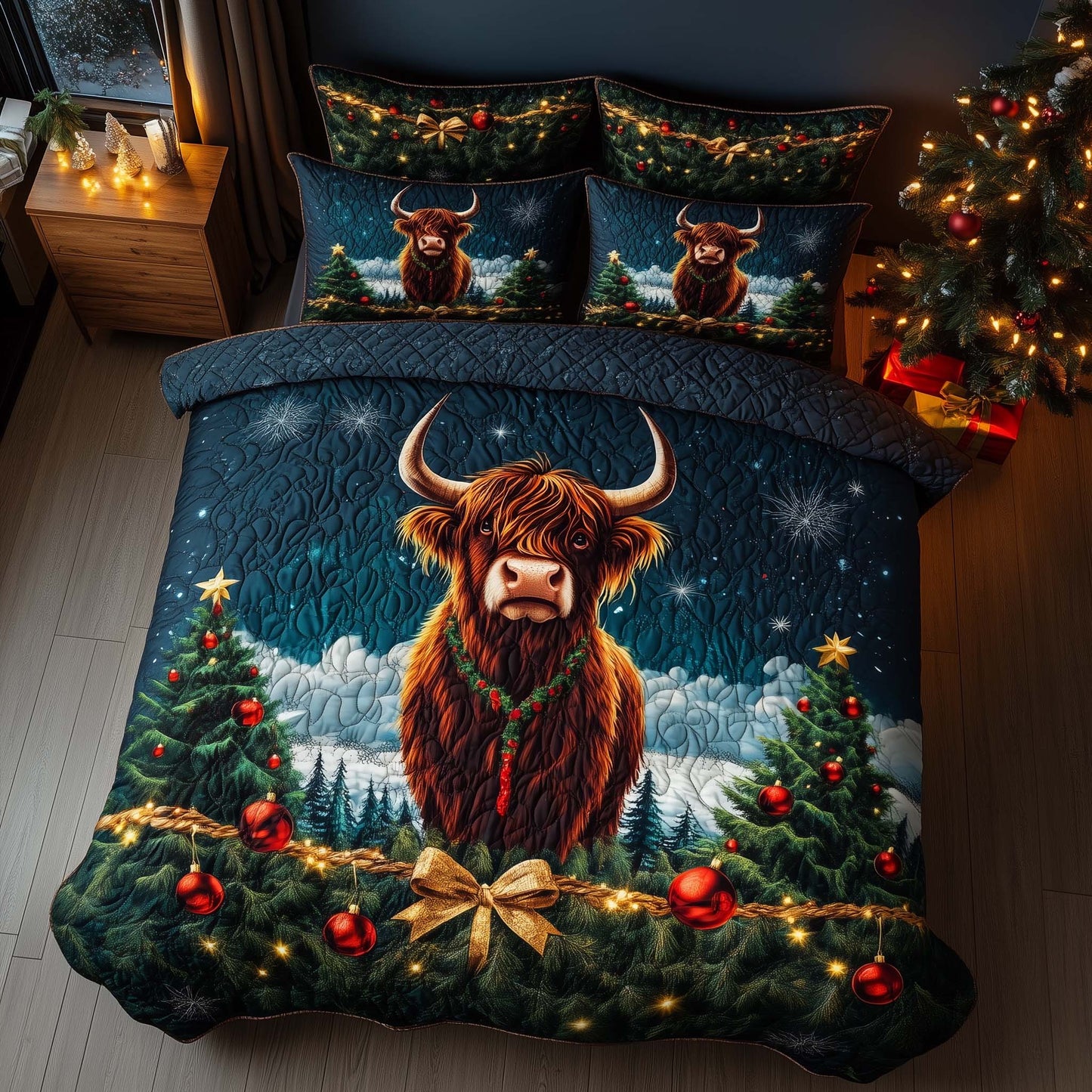 Christmas Highland Cow Duvet Cover Set GFTOHD12239