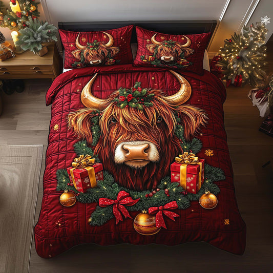 Christmas Highland Cow Duvet Cover Set GFTOHD12240