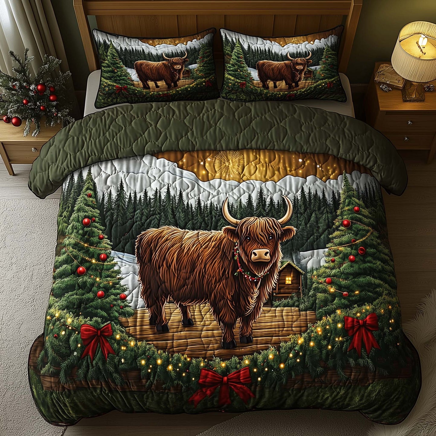 Christmas Highland Cow Duvet Cover Set GFTOHD12242