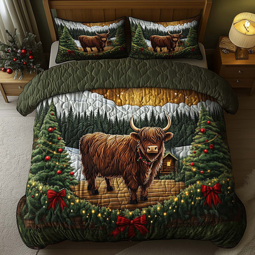 Christmas Highland Cow Duvet Cover Set GFTOHD12242